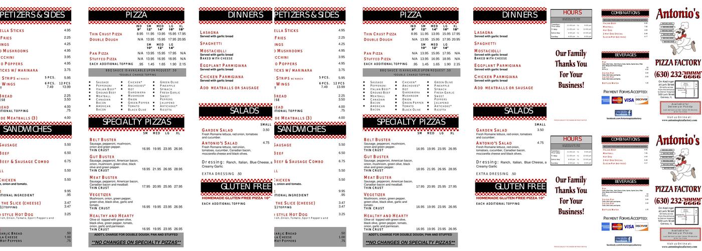 Antonio's Pizza Factory Menu