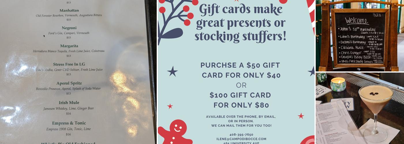 Campo Di Bocce of Los Gatos Menu