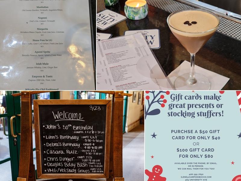 Campo Di Bocce of Los Gatos Menu