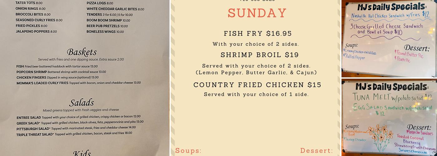 MJ's Tavern Menu