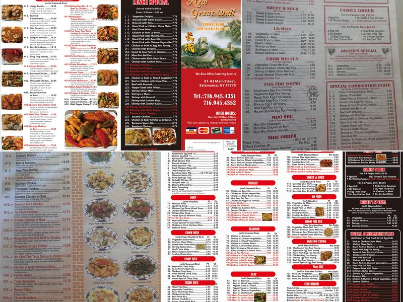 New Great Wall Menu