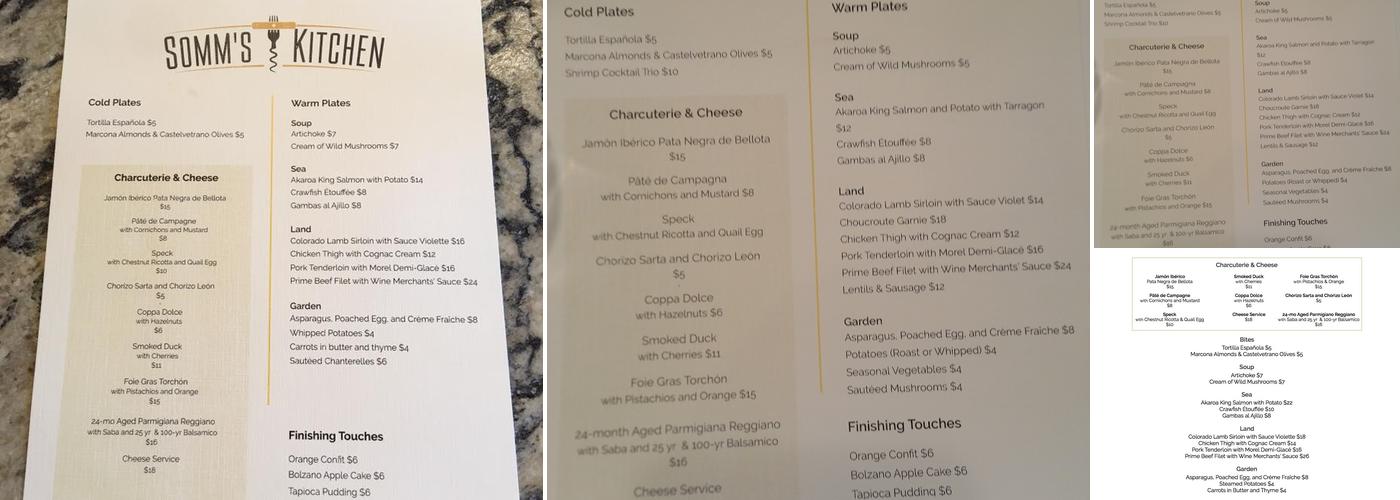Somm's Kitchen Menu