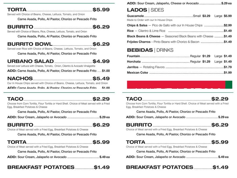 Taco Urbano Menu