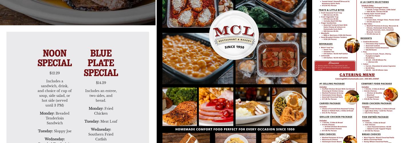 MCL Restaurant & Bakery Castleton Menu