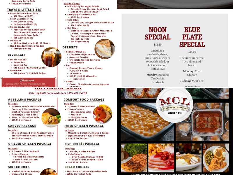 MCL Restaurant & Bakery Castleton Menu