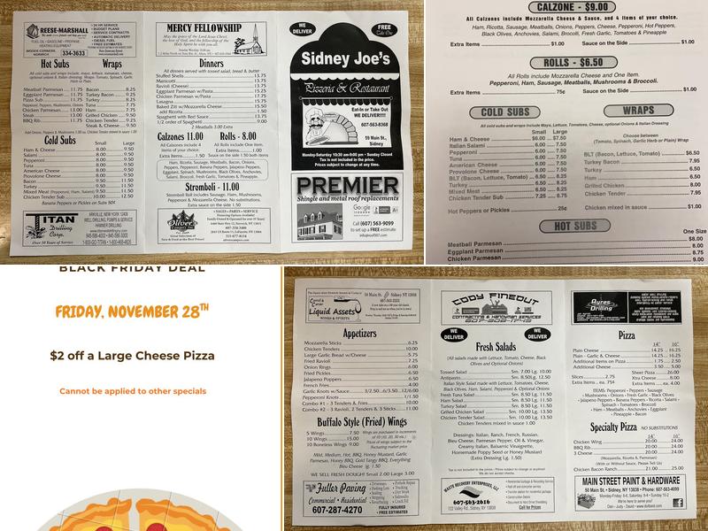 Sidney Joe's Menu