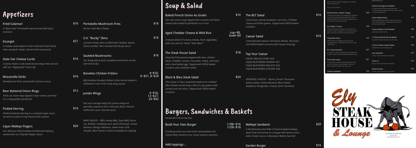 Ely Steak House Menu