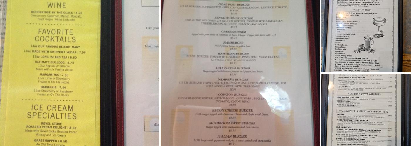 Benchwarmer Grille Menu