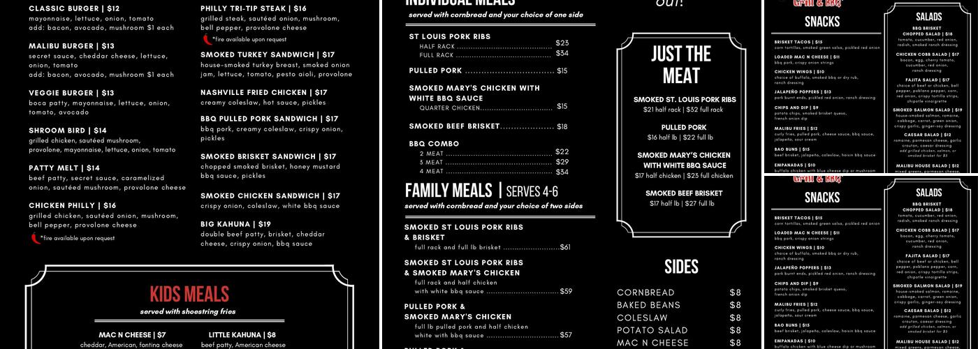 Malibu Grill & BBQ Menu