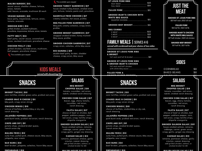 Malibu Grill & BBQ Menu
