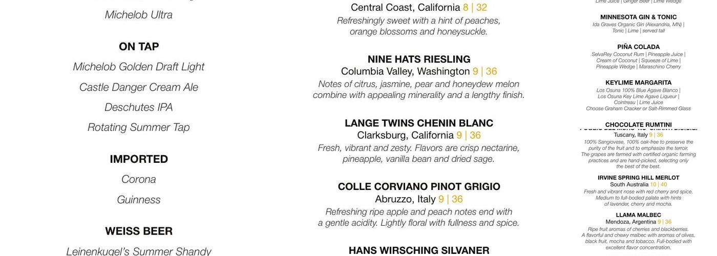 The Wilderness at Fortune Bay Menu