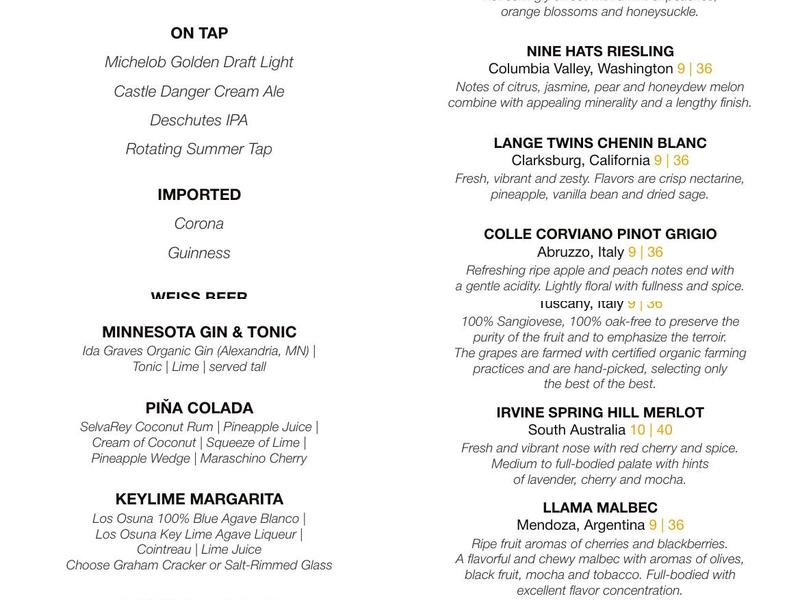 The Wilderness at Fortune Bay Menu