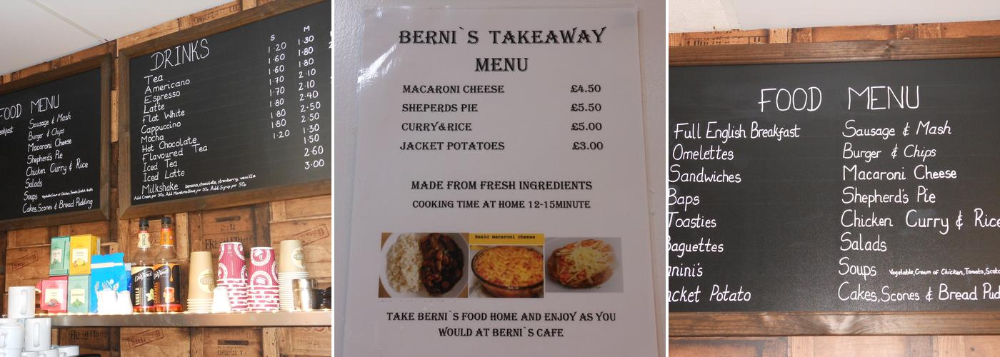 Bernie's Cafe Menu