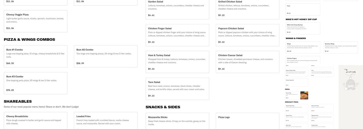 3 Bums Pizza Angelica Menu