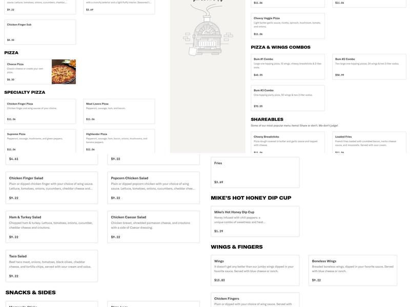 3 Bums Pizza Angelica Menu