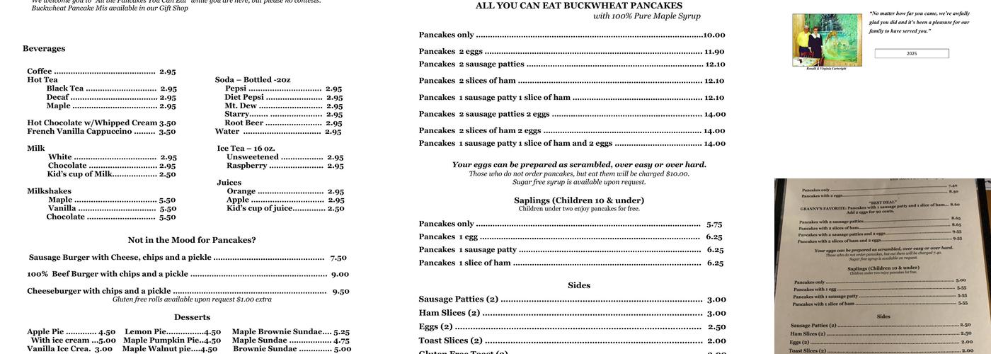 Cartwright's Maple Tree Inn, LLC Menu
