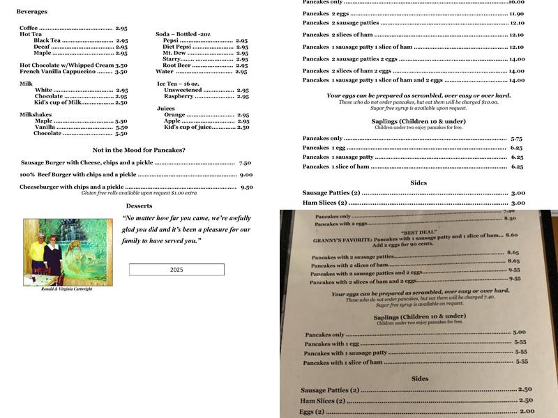 Cartwright's Maple Tree Inn, LLC Menu