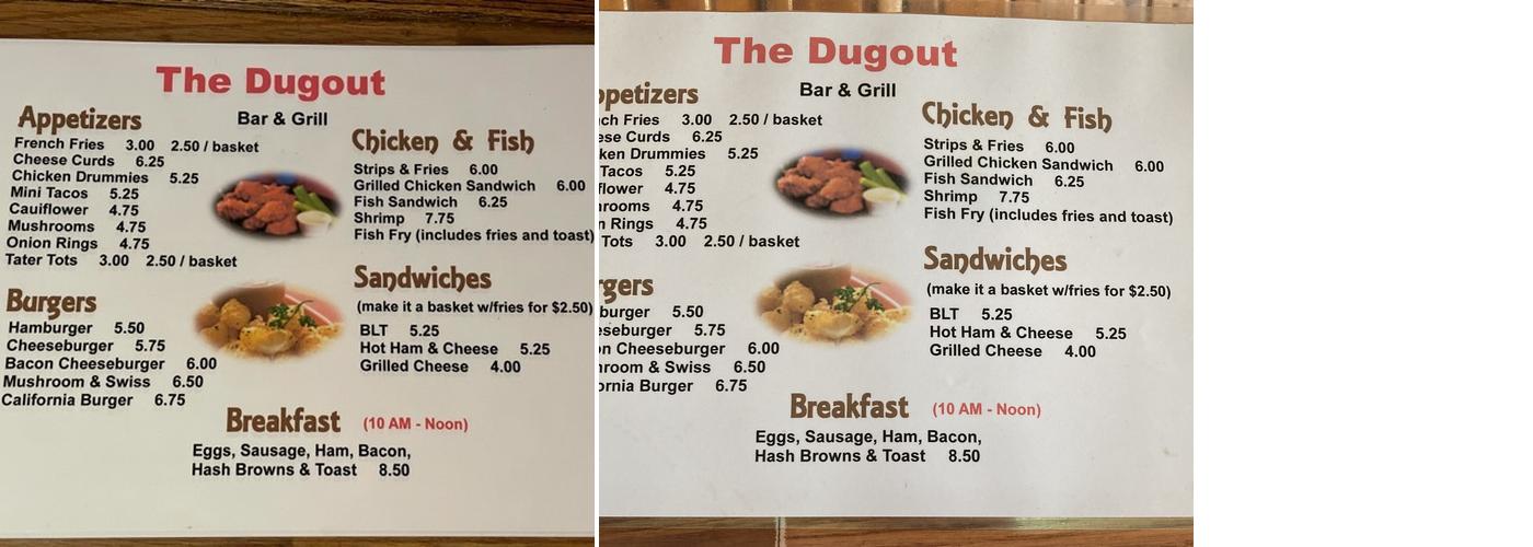 The Dug Out Menu