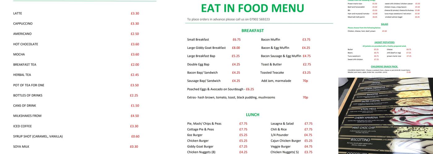 The Giddy Goat Coffee Shop Menu