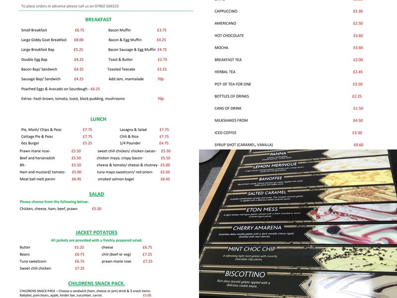 The Giddy Goat Coffee Shop Menu