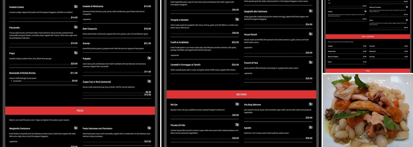 Centonove Menu