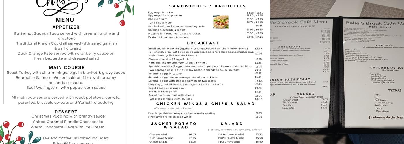 Belle'S Brook Cafe Menu