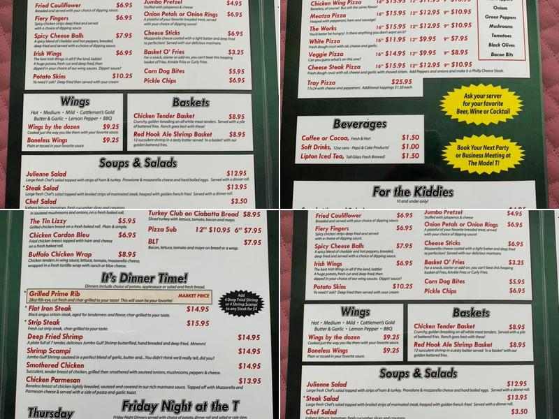 Model T Inn Menu