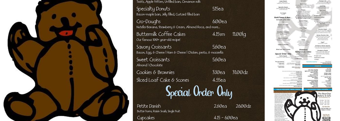 Bear Claw Bakery & Cafe Menu