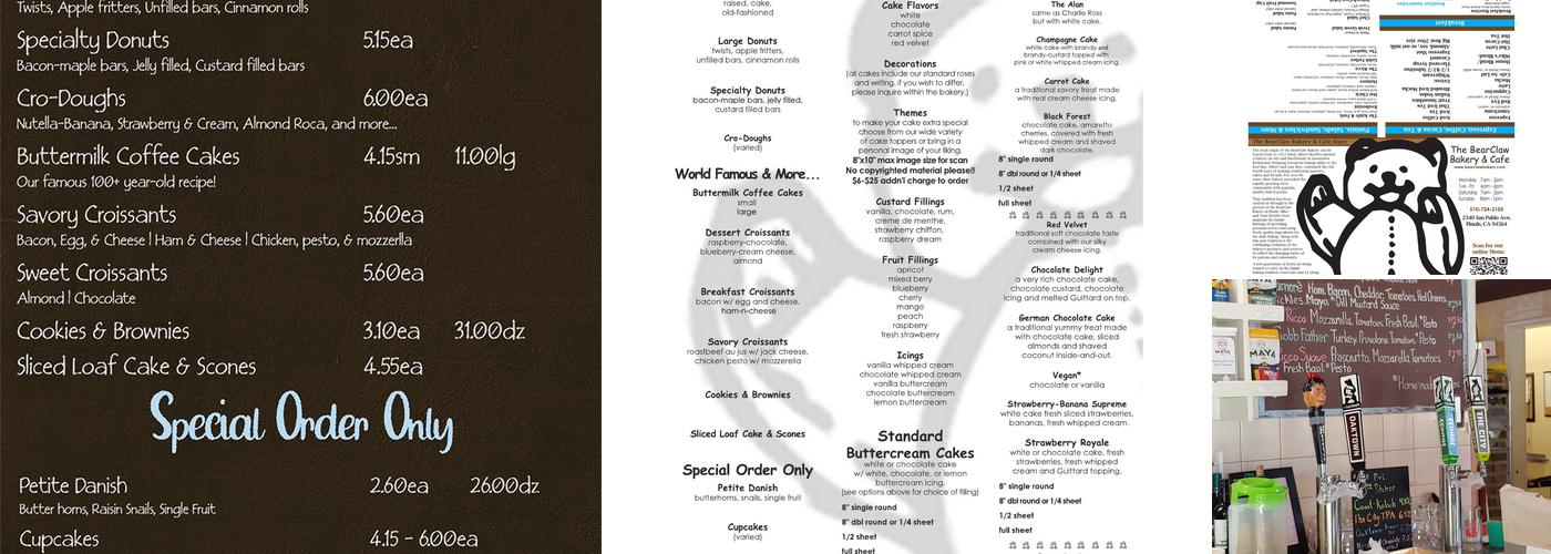 Bear Claw Bakery & Cafe Menu