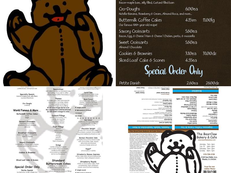 Bear Claw Bakery & Cafe Menu