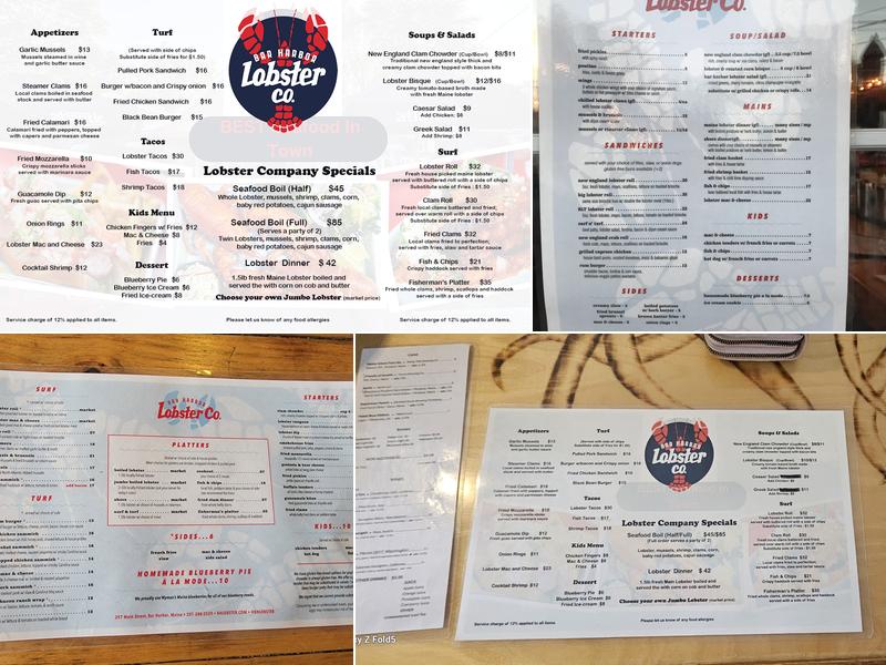 Bar Harbor Lobster Co. Menu