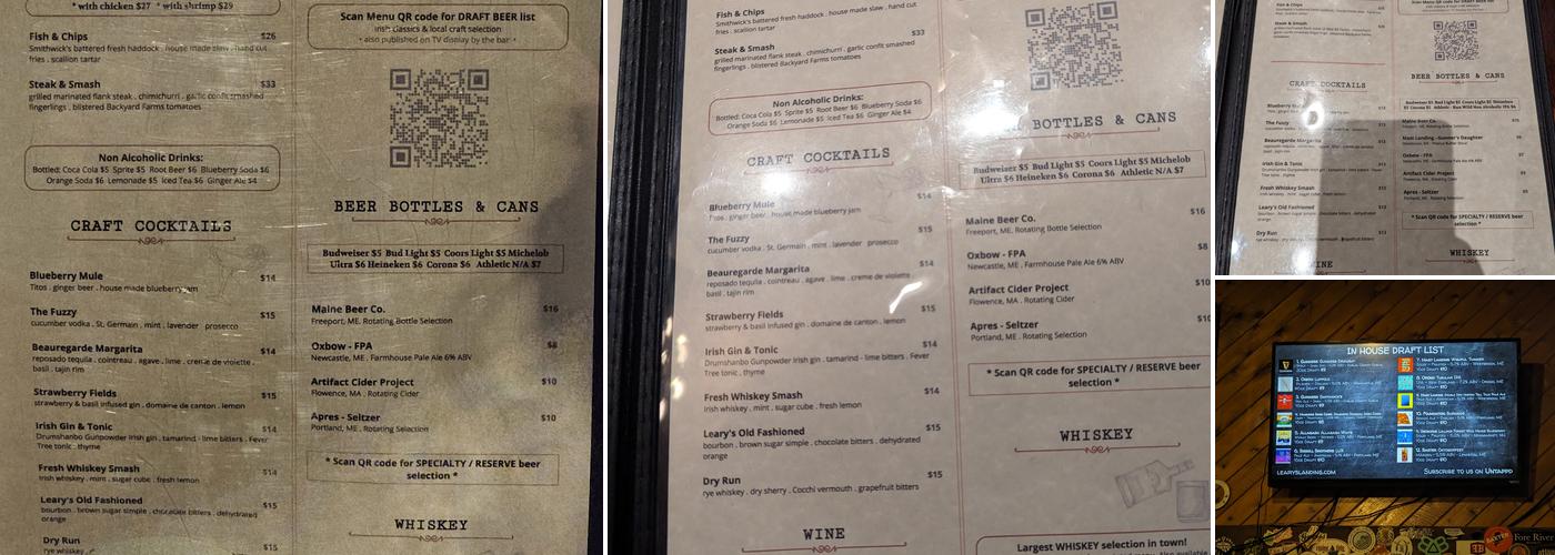 Leary's Landing Irish Pub Menu