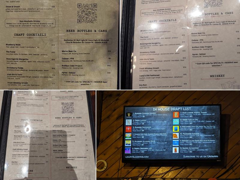 Leary's Landing Irish Pub Menu