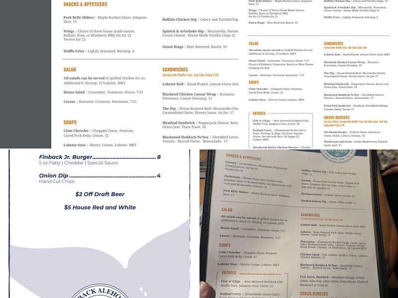 Finback Alehouse Menu