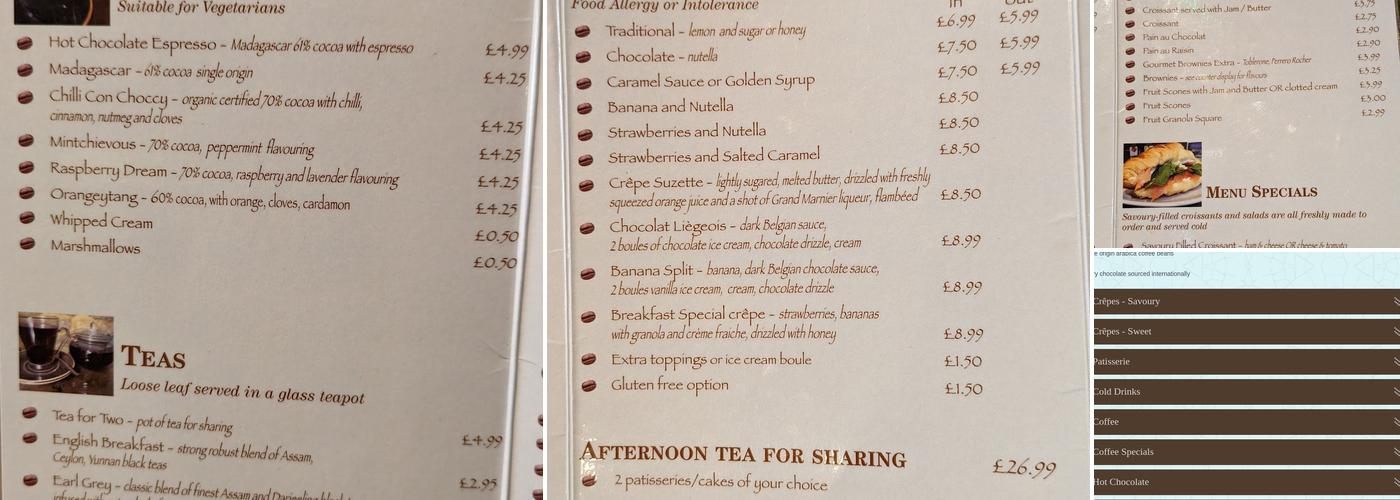Cafe au Chocolat Ltd Menu