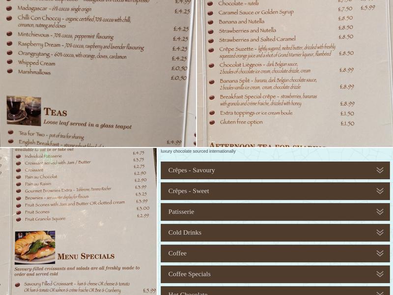 Cafe au Chocolat Ltd Menu