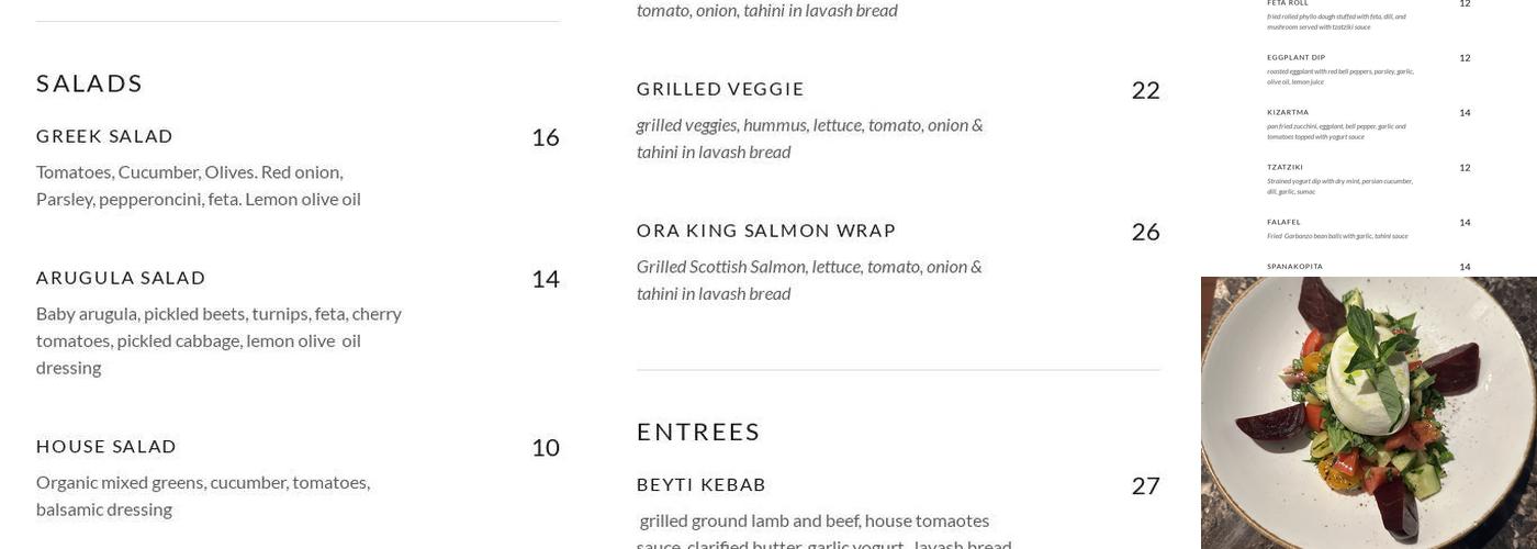 Urfa Bistro Menu