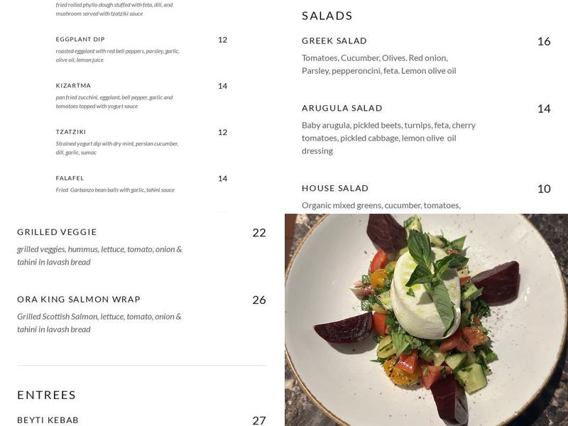 Urfa Bistro Menu
