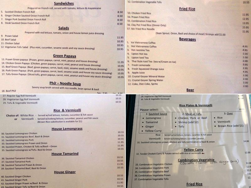 Tour Eiffel Vietnamese Restaurant Menu