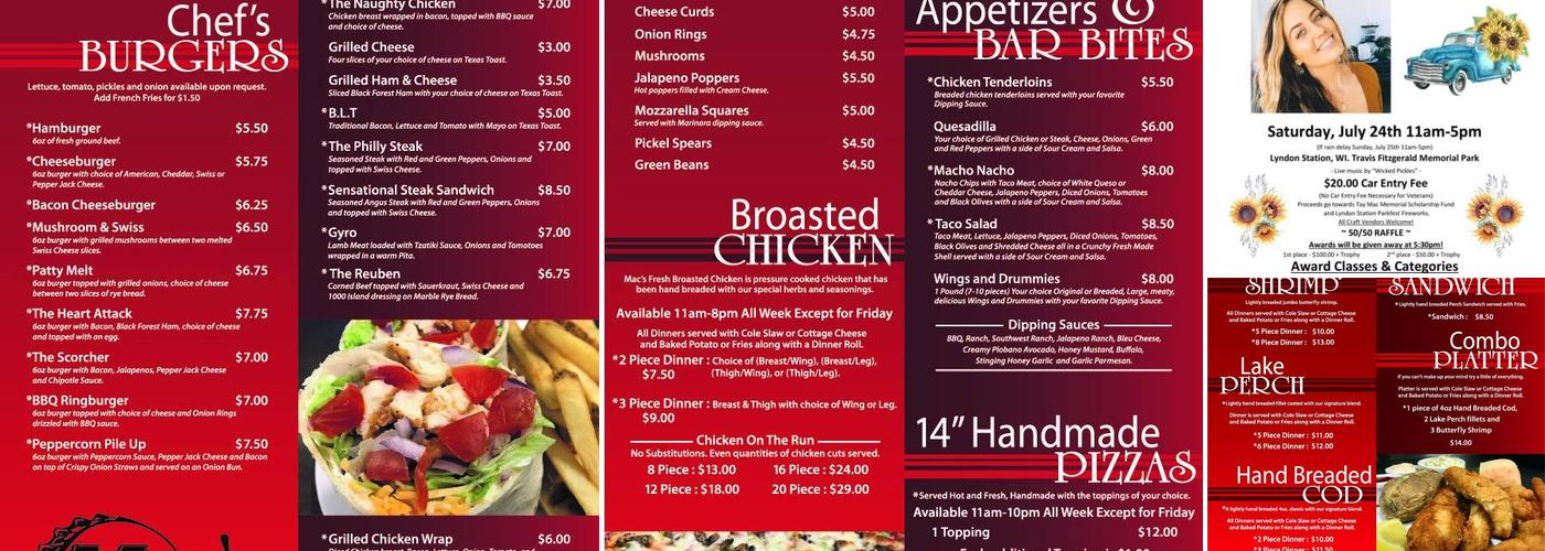 Mac's Stumble Out Pub Menu