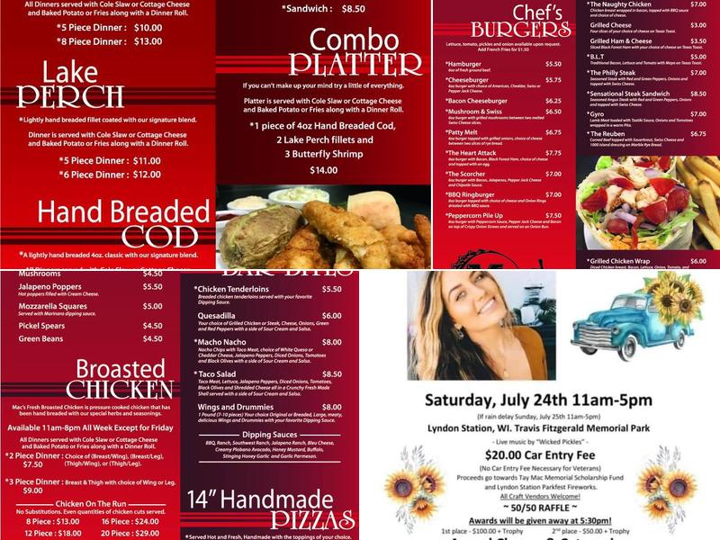 Mac's Stumble Out Pub Menu