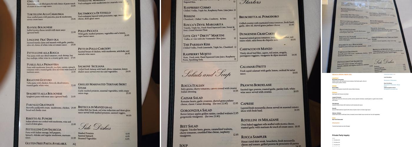 Ristorante Rocca Menu