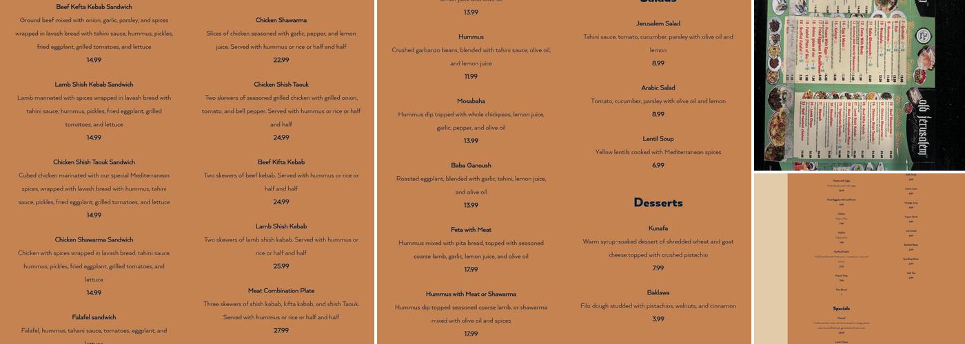 Old Jerusalem Restaurant Menu