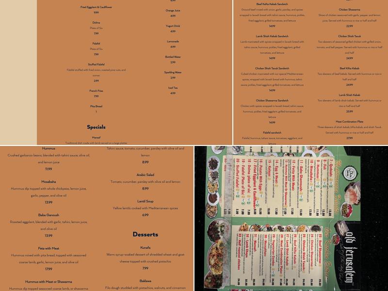 Old Jerusalem Restaurant Menu