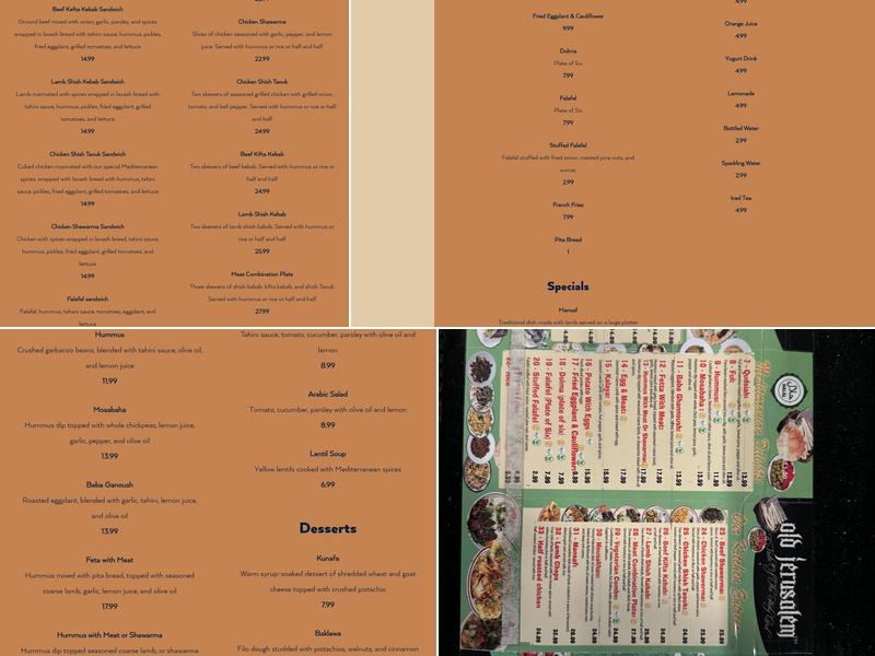Old Jerusalem Restaurant Menu