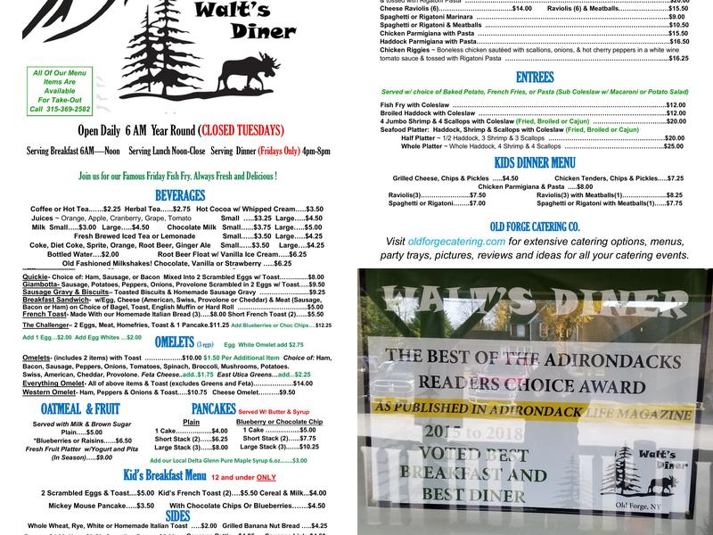 Walt's Diner Menu