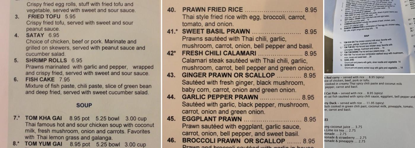 Siamese Kitchen Menu
