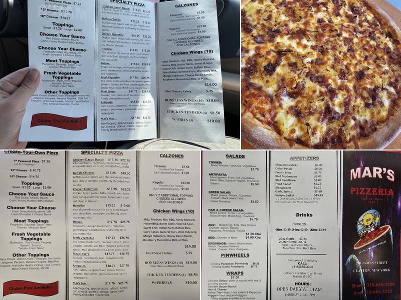 Mar's Pizza Parlor Menu