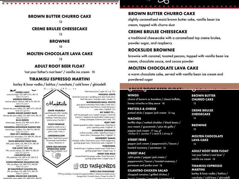 Street Side Ale House and Eatery Menu