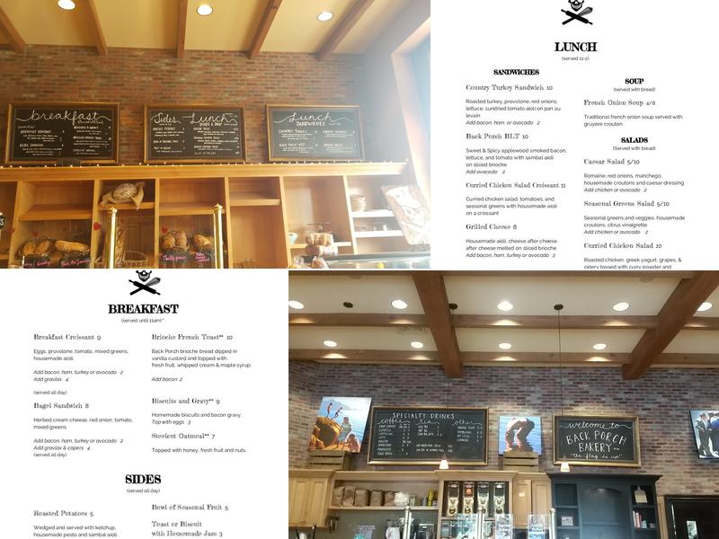 Back Porch Bakery Menu